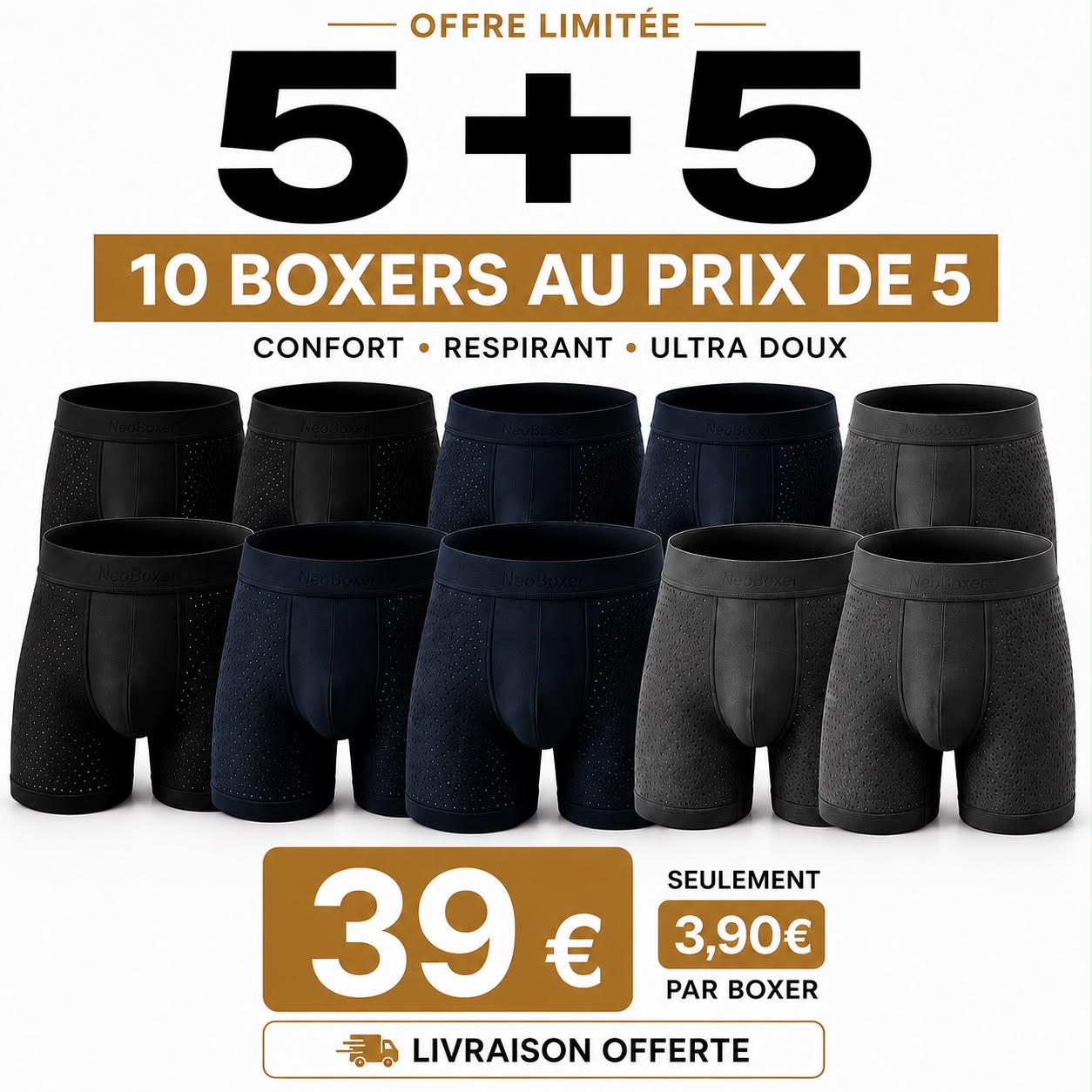 10 boxers au prix de 5 | Fibre de bambou ultra respirante