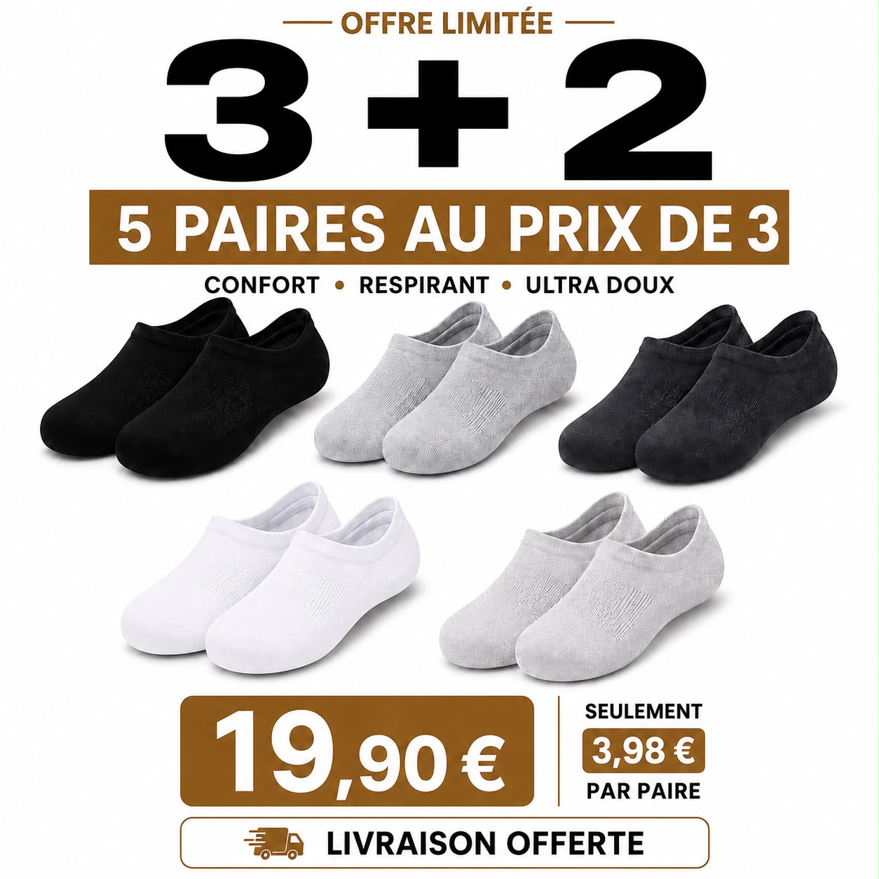 5 paires au prix de 3 | Socquettes en fibre de bambou