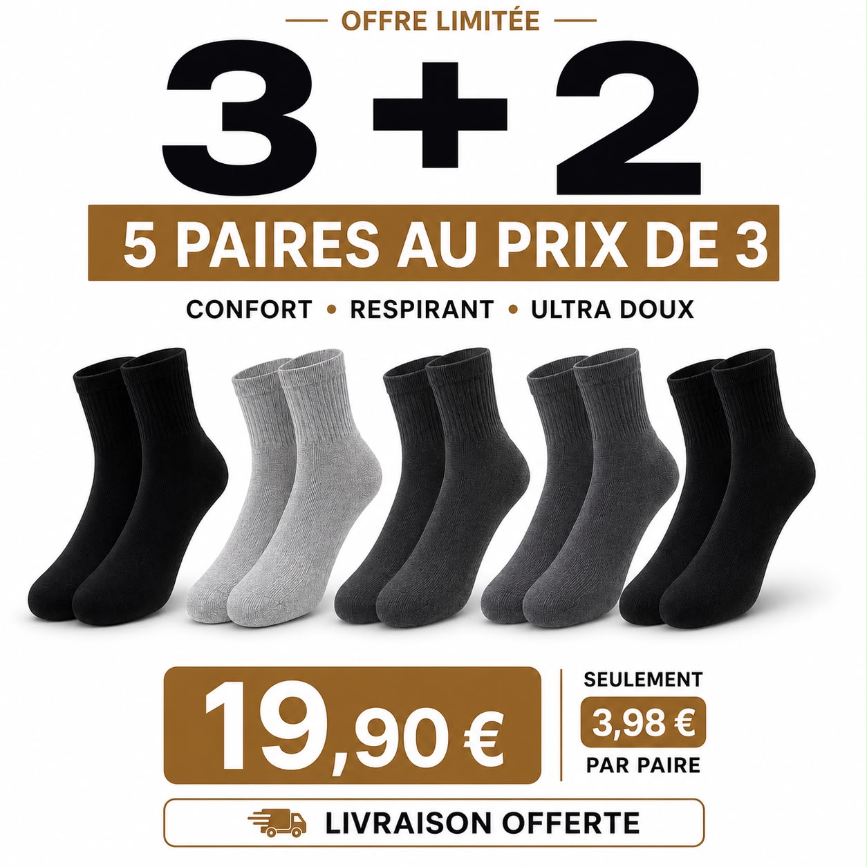 5 paires au prix de 3 | Chaussettes en fibre de bambou